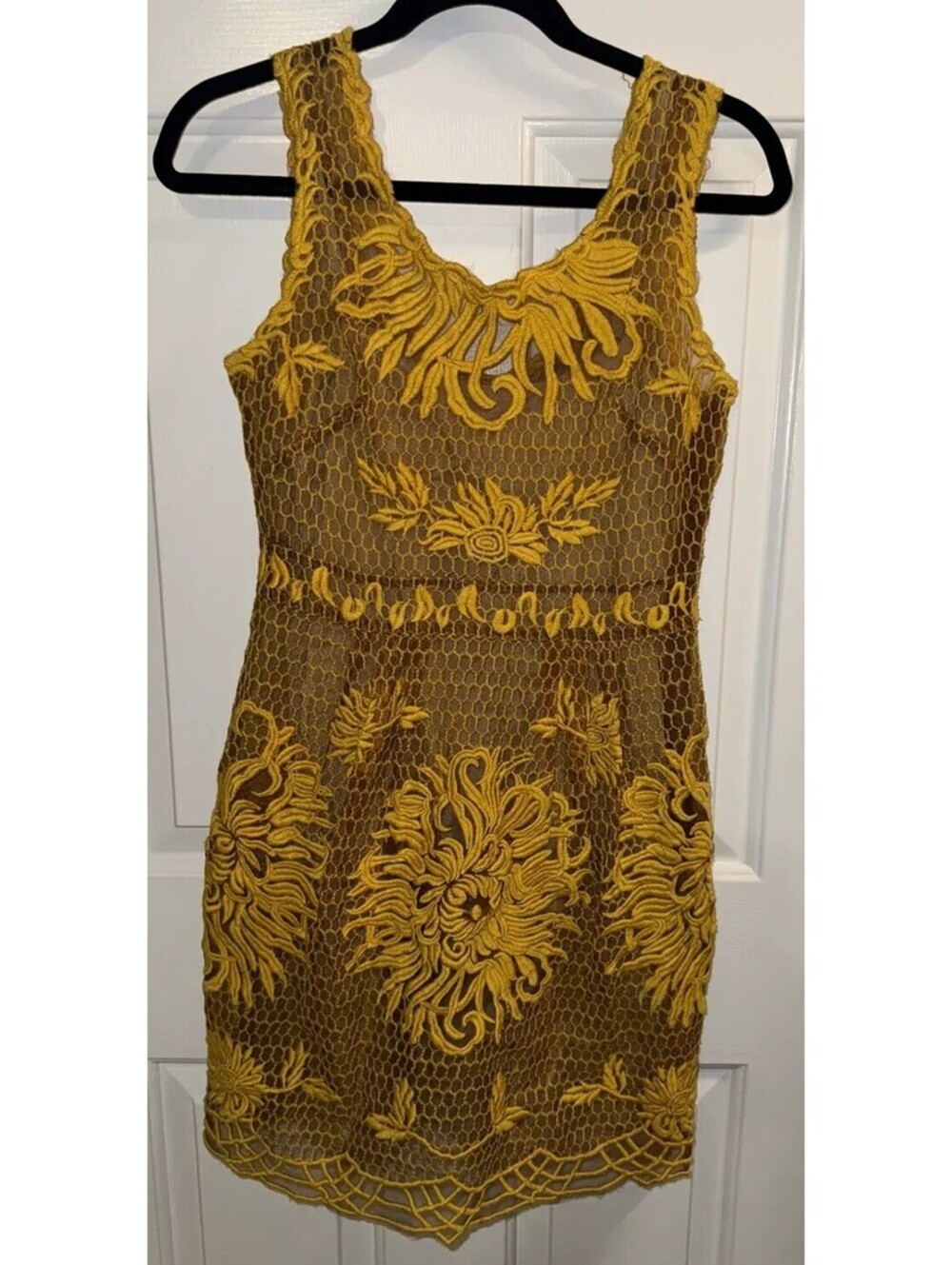 Yoana Baraschi Anthro Honeycomb Sheer Lace Dress Yellow Size 2
